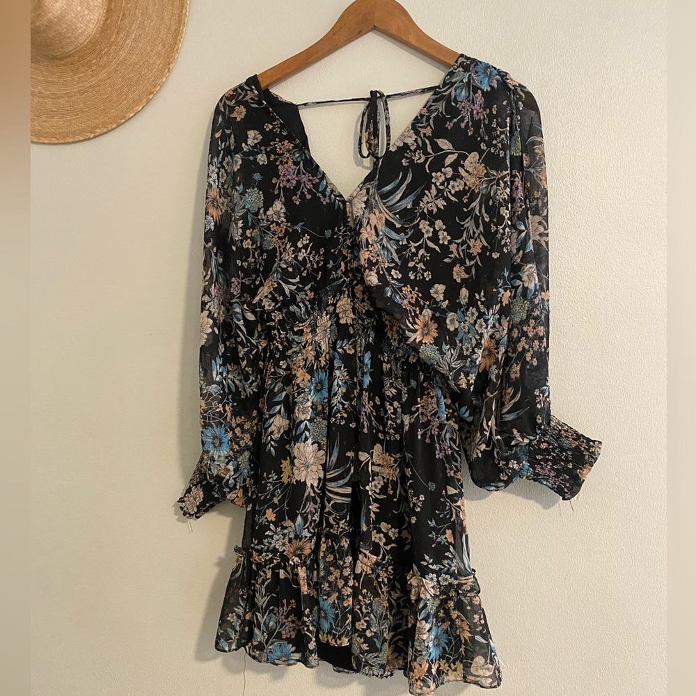 Floral/black mini dress